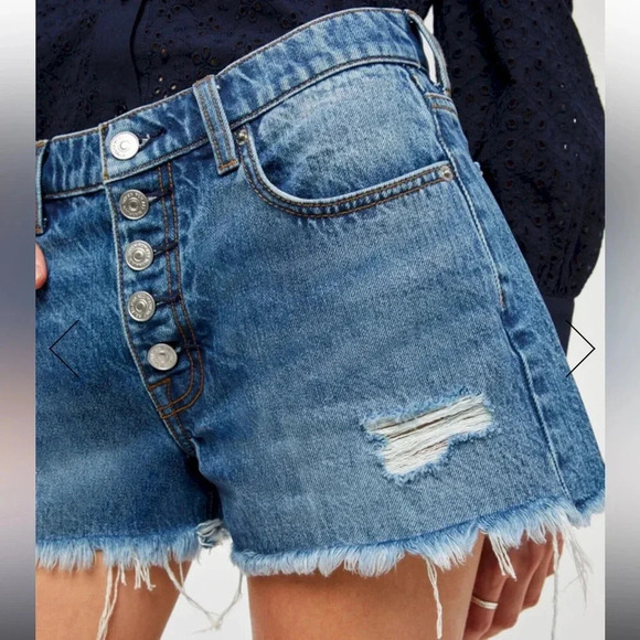 NWT!! 7 For All Man Kind - MONROE CUT-OFF SHORT EXPOSED BUTTONS IN PISCES BLUE - Picture 4 of 8